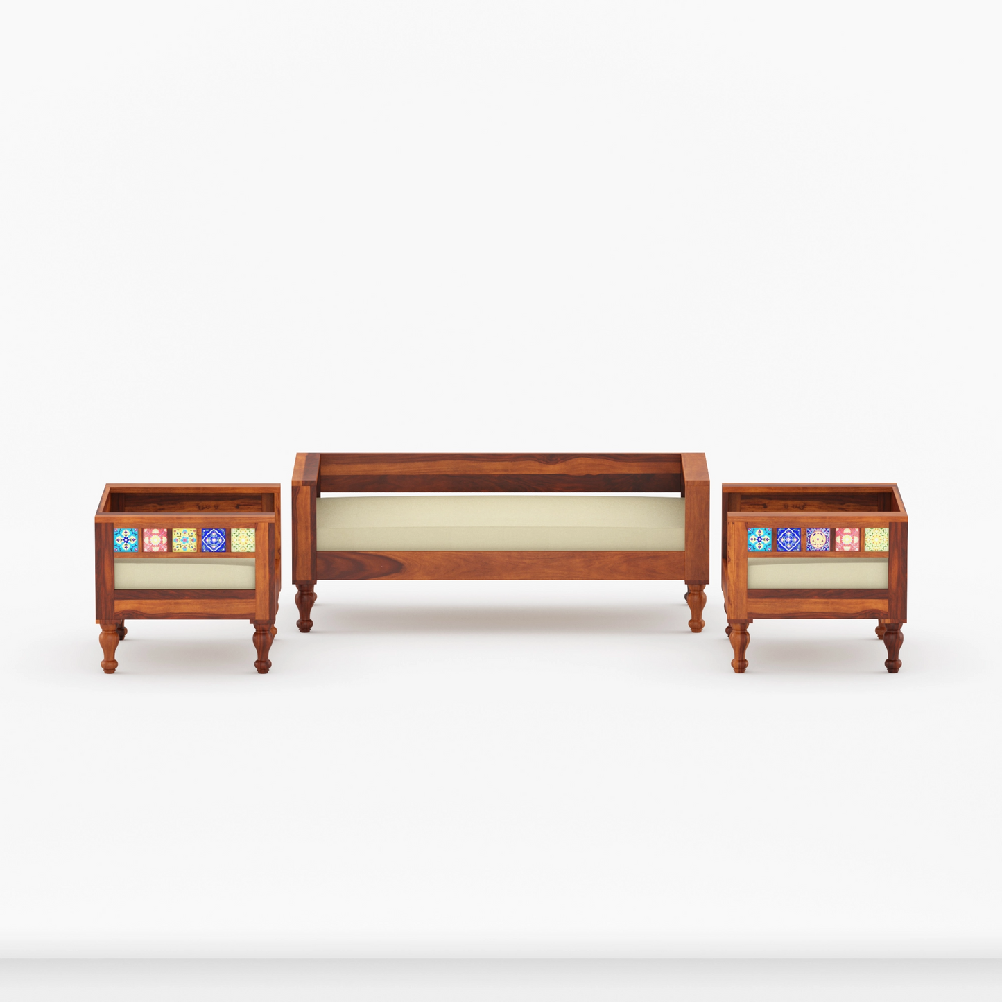 Rio tile Solid Sheesham Wood Sofa Set (Honey Finish)