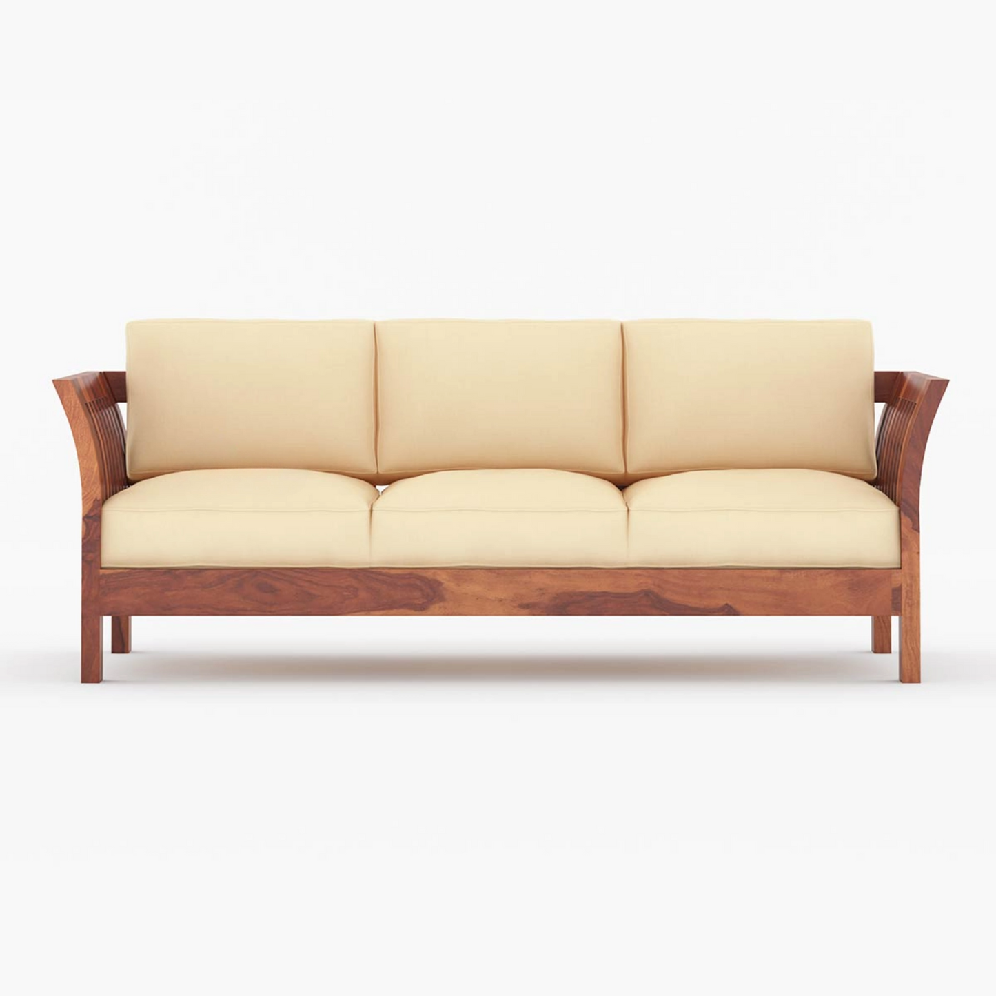 Joy Solid Sheesham Wood Sofa Set (Honey Finish)
