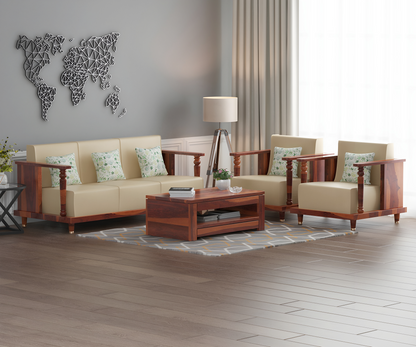 Round carve Solid Sheesham Wood Sofa Set (Honey Finish)