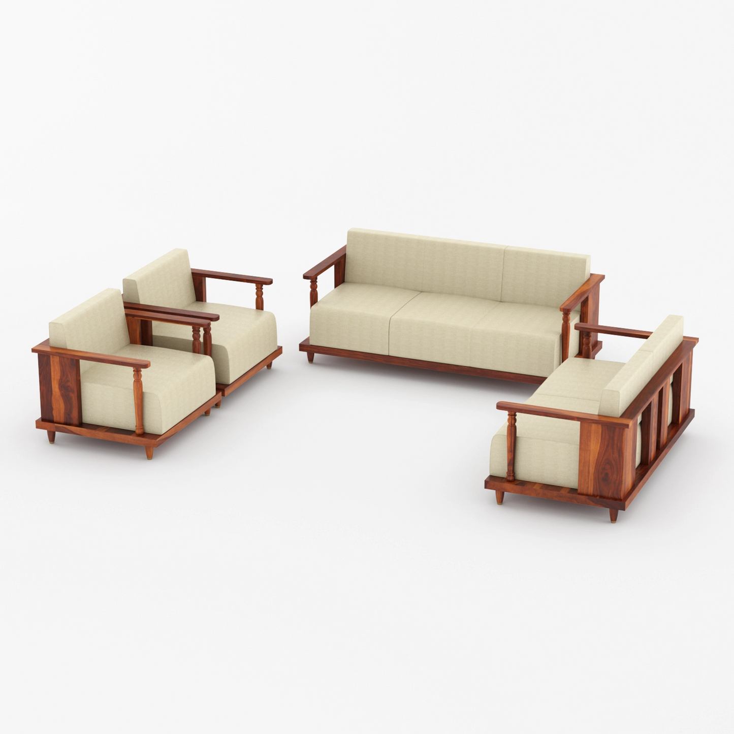 Round carve Solid Sheesham Wood Sofa Set (Honey Finish)