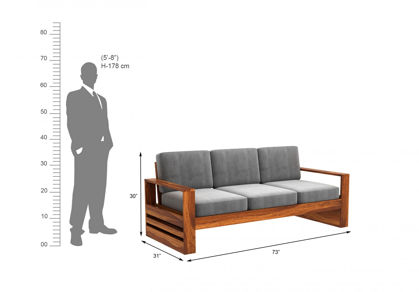 hayat Solid Sheesham Wood Sofa Set (Honey Finish)