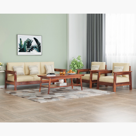 Vector Solid Sheesham Wood Sofa Set (Honey Finish)