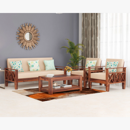 Drivo Solid Sheesham Wooden Sofa Set