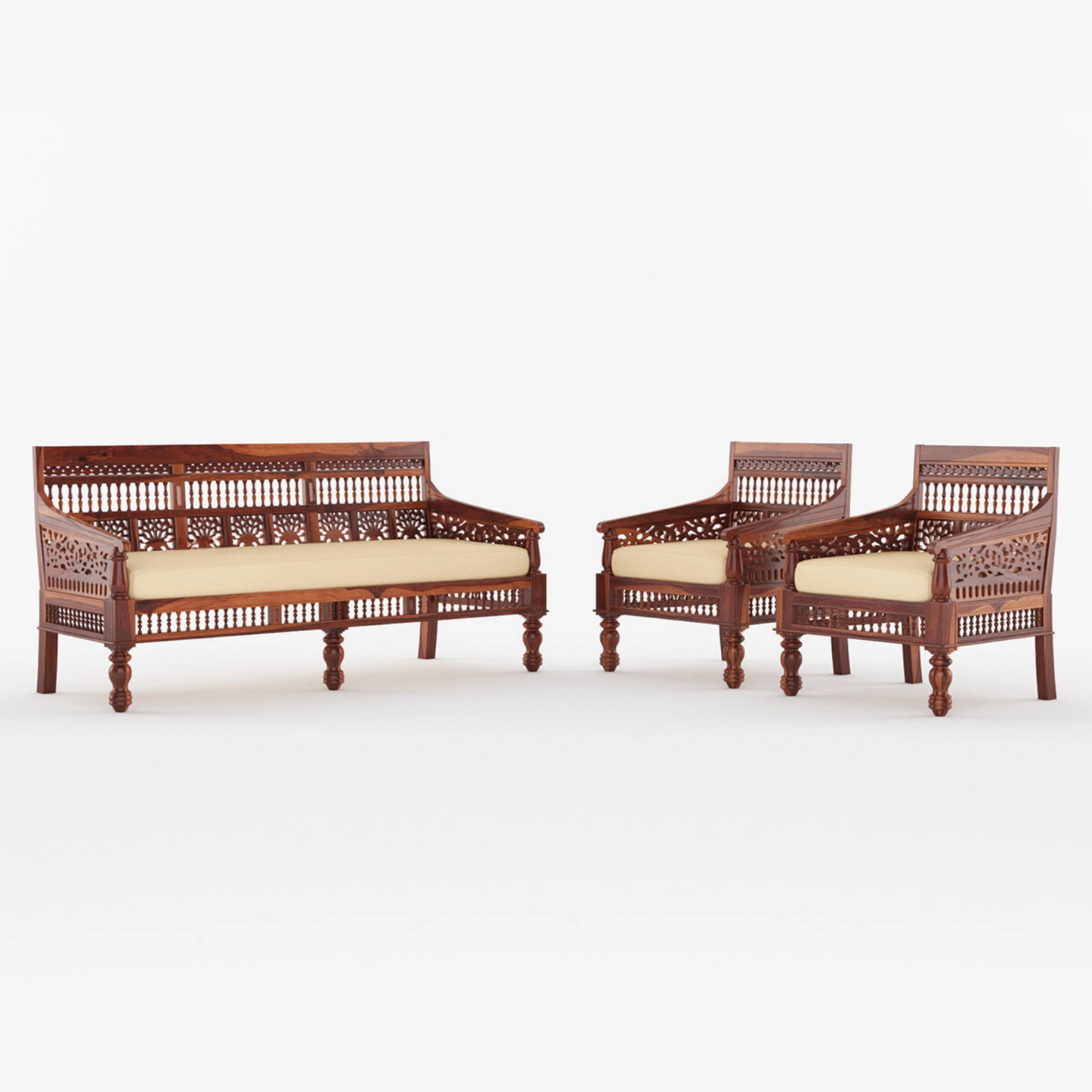 Jodha Solid Sheesham Wood Sofa Set (Honey Finish)