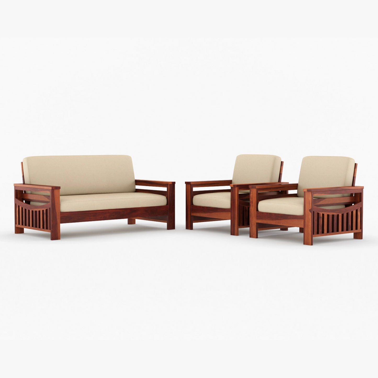 Joy Solid Sheesham Wood Sofa Set (Honey Finish)