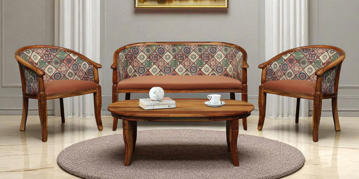 Flora Solid Sheesham Wood Sofa Set (Honey Finish)