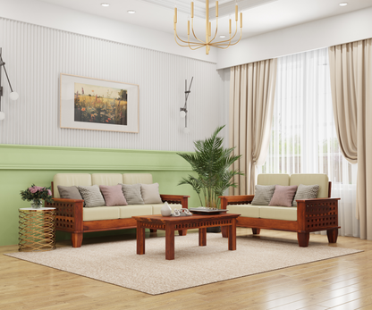 Harman Solid Sheesham Wood Sofa Set (Honey Finish)