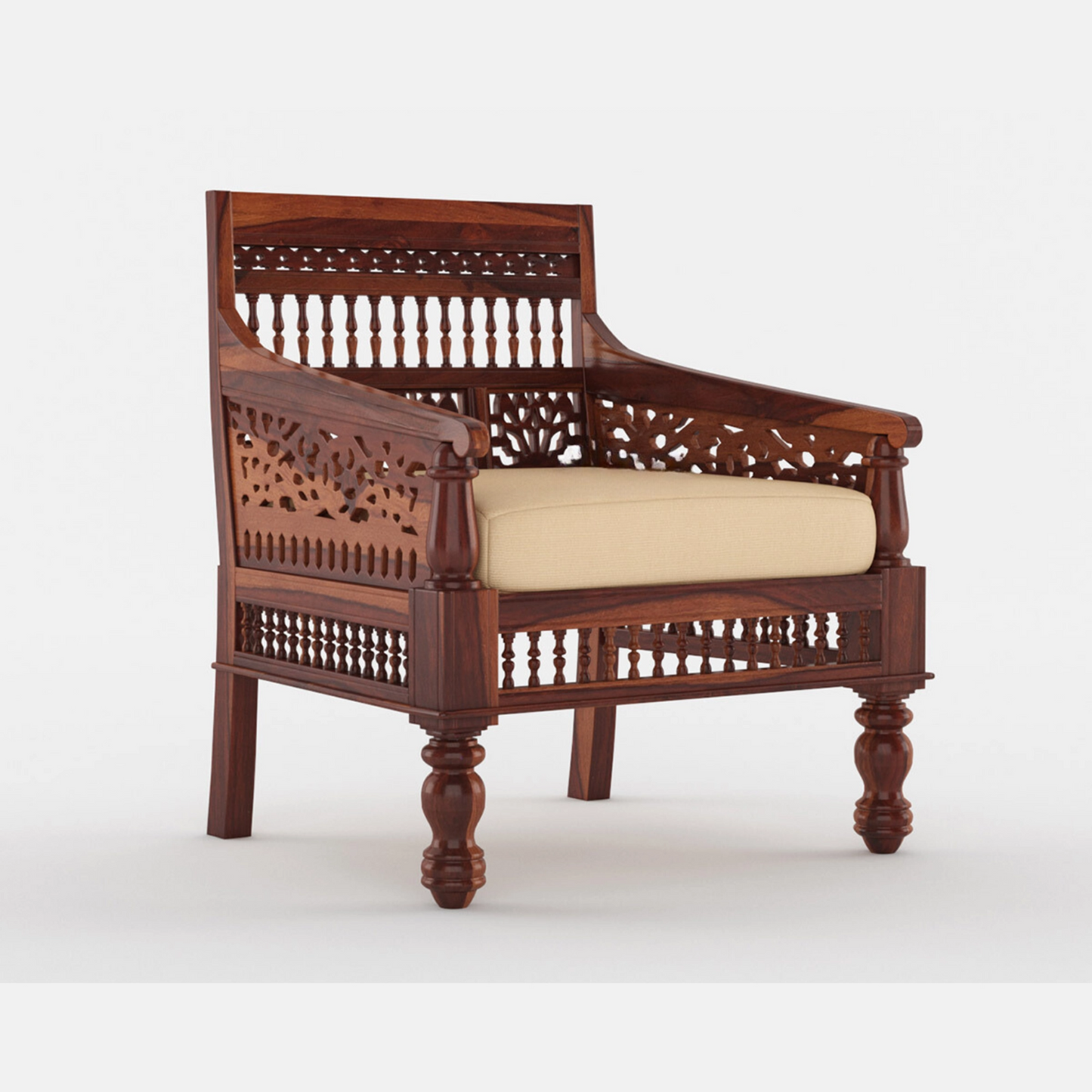 Jodha Solid Sheesham Wood Sofa Set (Honey Finish)
