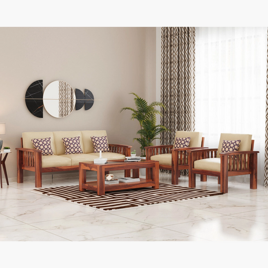 Brio Solid Sheesham Wooden Sofa Set