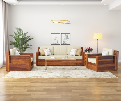 Sonu Solid Sheesham Wood Sofa Set (Honey Finish)
