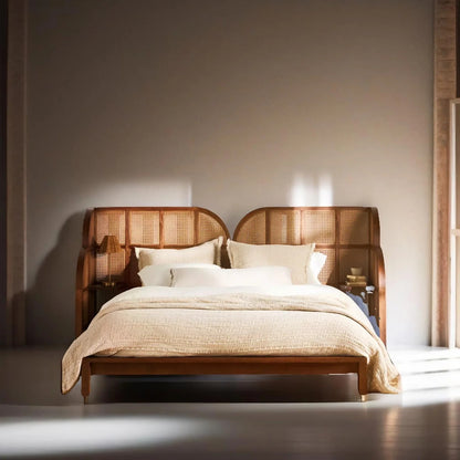 Beach Rattan Solid Wood Bed