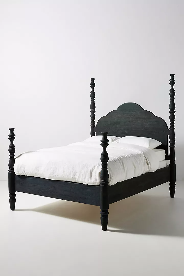 Colocal Acacia Wood Poster Bed With Black Finish