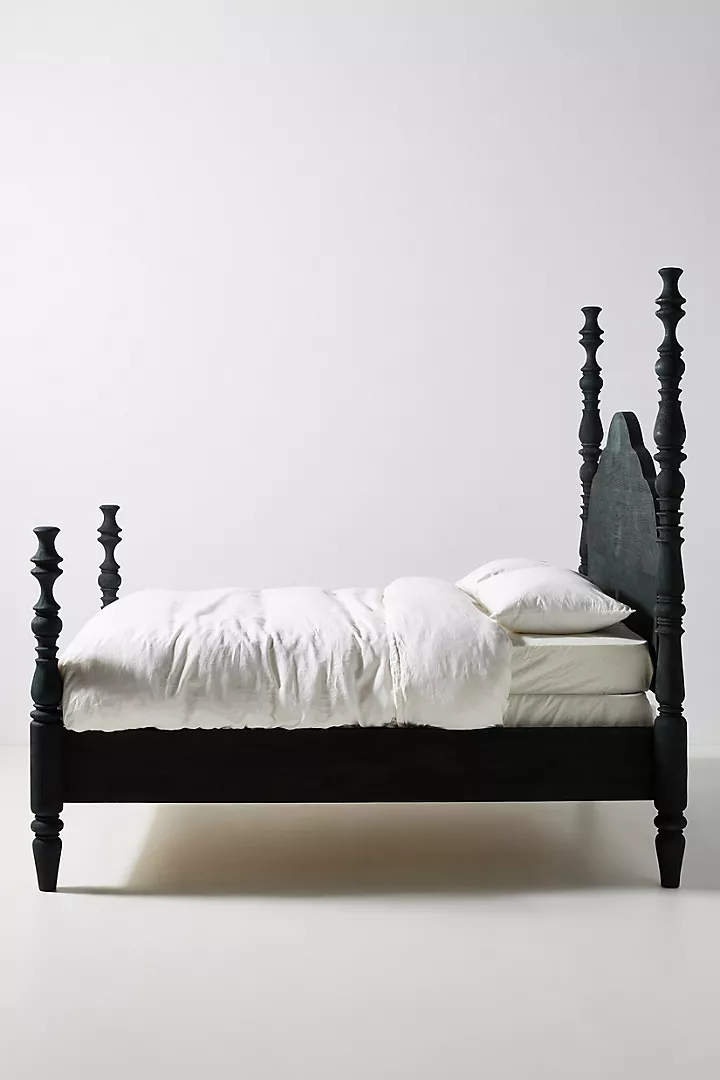 Colocal Acacia Wood Poster Bed With Black Finish