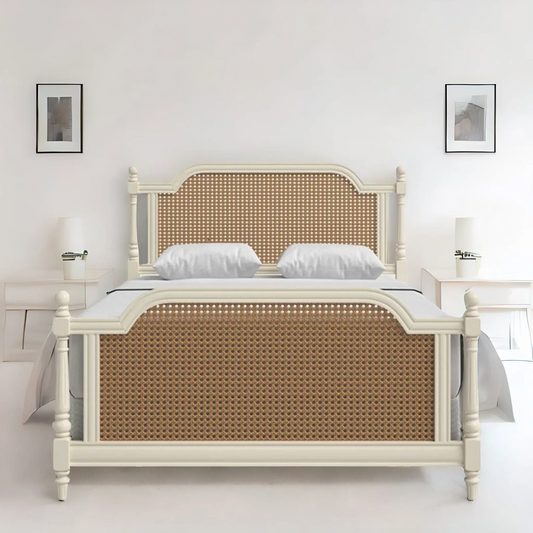 Skybar French Solid Wood Rattan Cane Bed