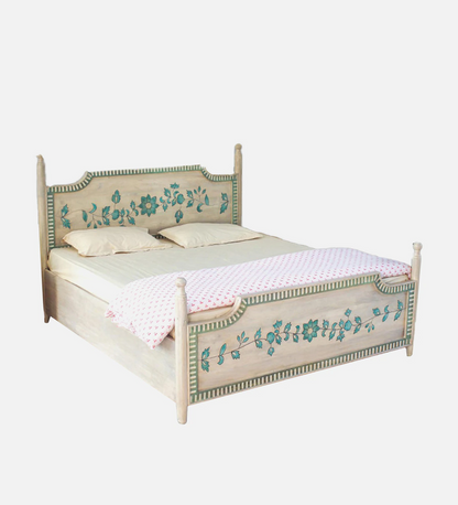 Jaipuri Hand Painted Solid Wood Bed
