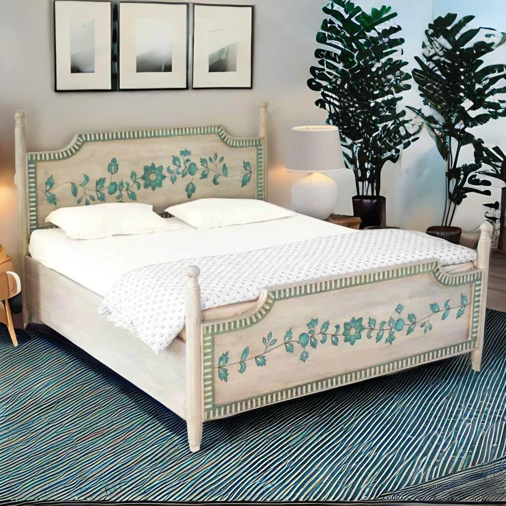 Jaipuri Hand Painted Solid Wood Bed