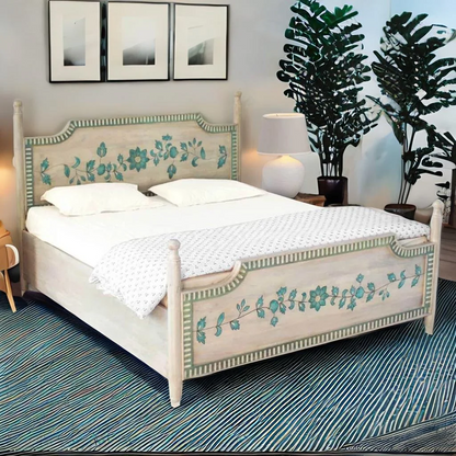 Jaipuri Hand Painted Solid Wood Bed