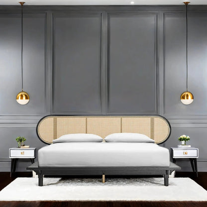 Beach Solid Acacia Wood Curve Rattan Bed