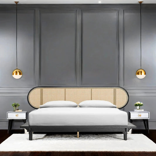 Beach Solid Acacia Wood Curve Rattan Bed