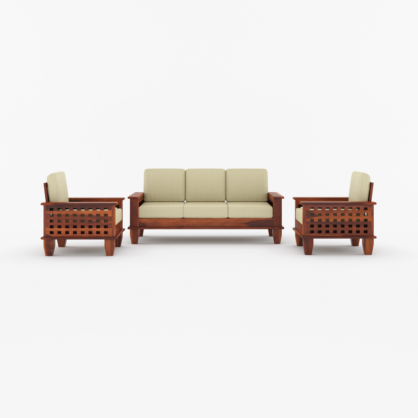 Harman Solid Sheesham Wood Sofa Set (Honey Finish)
