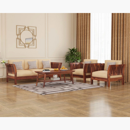 Joy Solid Sheesham Wood Sofa Set (Honey Finish)