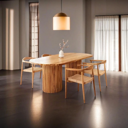 Orva Solid Teakwood Dining Table Set With Rattan Chairs