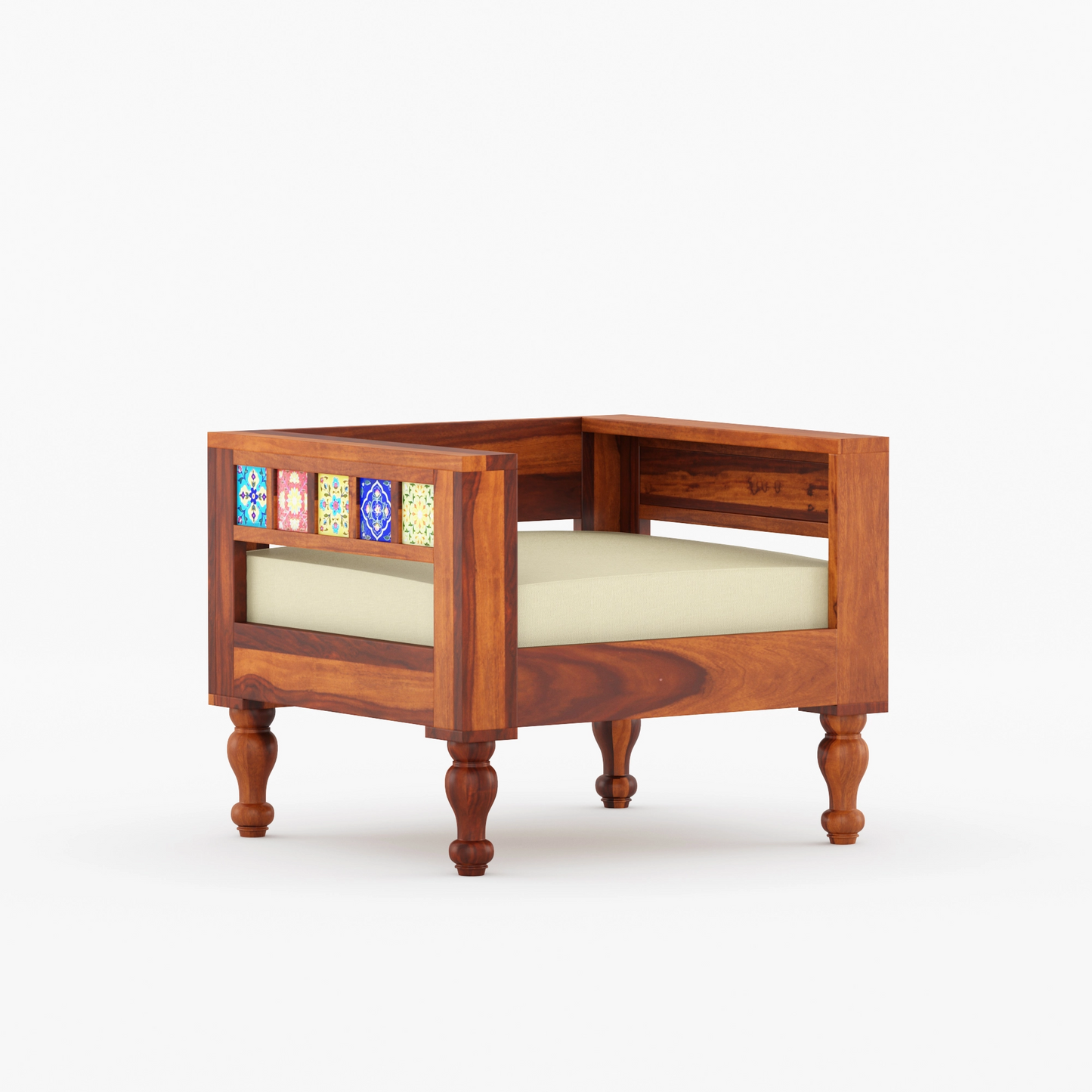 Rio tile Solid Sheesham Wood Sofa Set (Honey Finish)