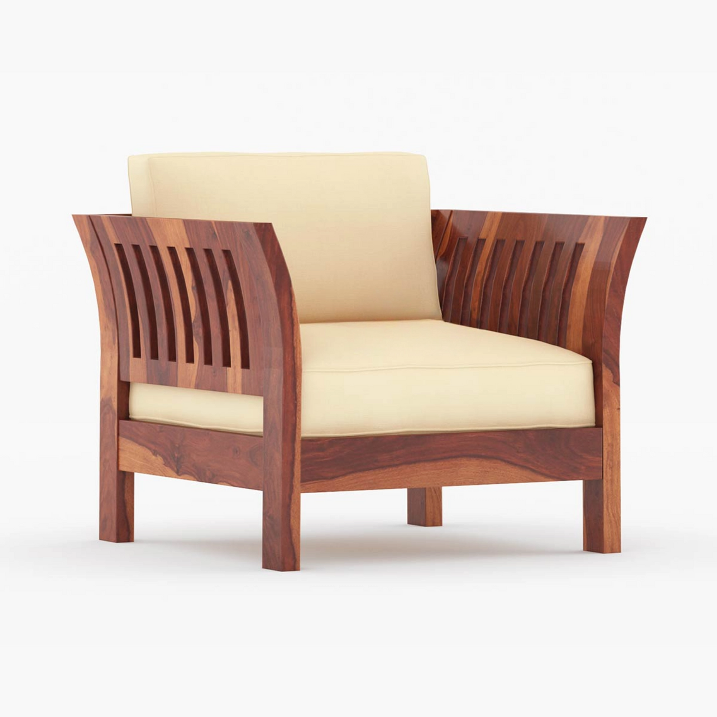 Joy Solid Sheesham Wood Sofa Set (Honey Finish)