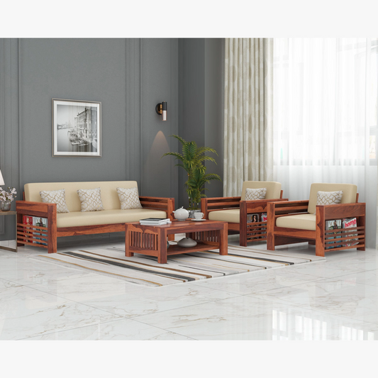 Trayline Solid Sheesham Wood Sofa Set (Honey Finish)