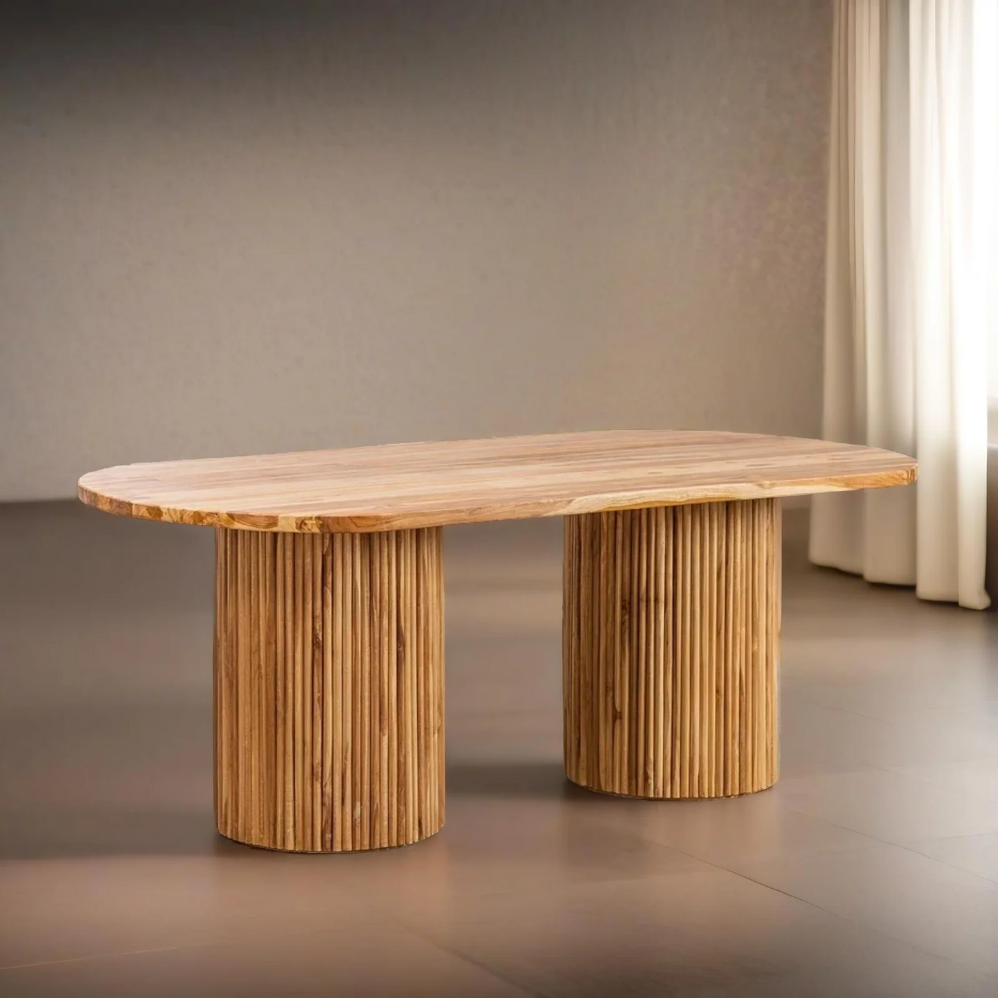 Orva Solid Teakwood Dining Table Set With Rattan Chairs