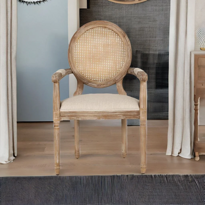 Reo Modern Rattan Solid Mango Wood Round 4 Seater Dining Table Set