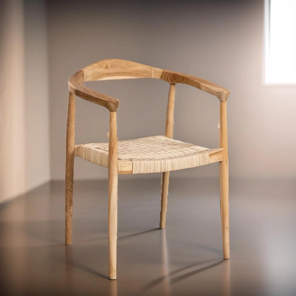 Orva Solid Teakwood Dining Table Set With Rattan Chairs