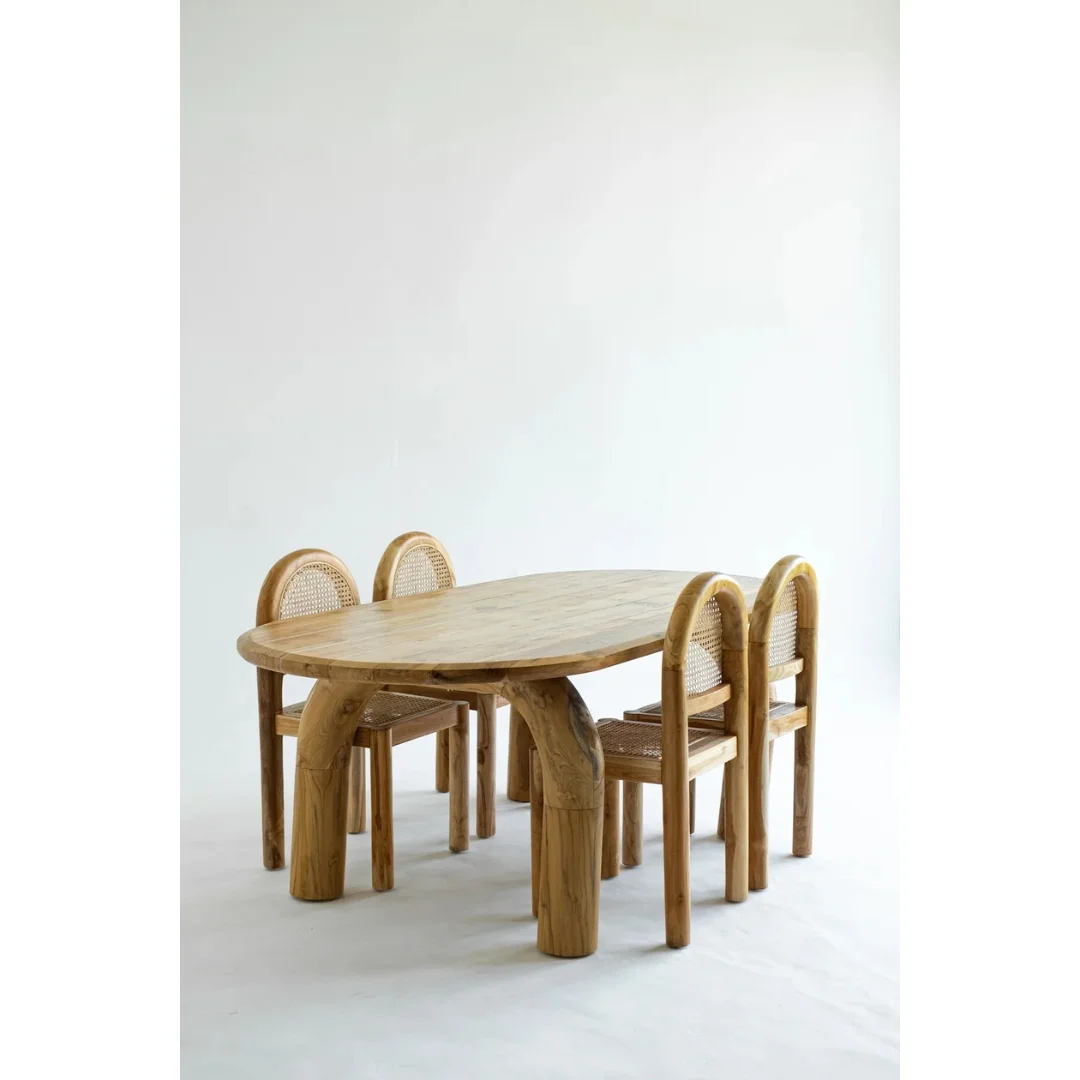 Round carve Solid Teakwood Dining Table Set