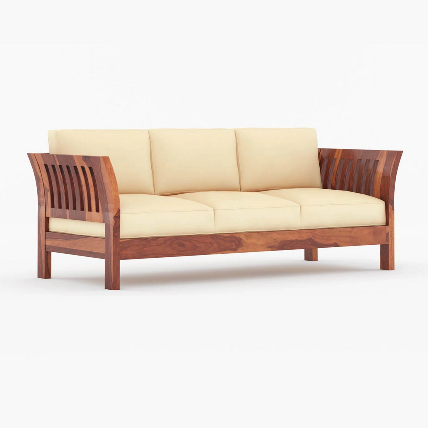 Joy Solid Sheesham Wood Sofa Set (Honey Finish)