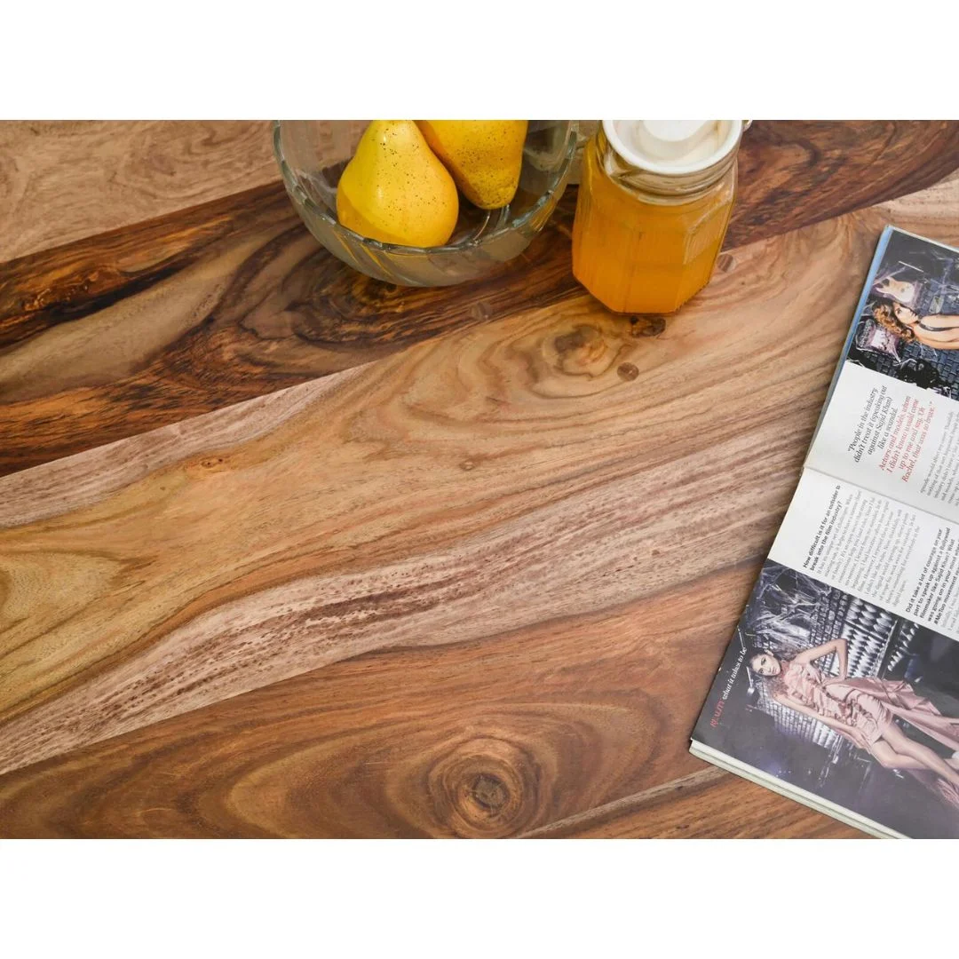 Julias Rattan Solid Mango Wood Round 4 Seater Dining Table Set