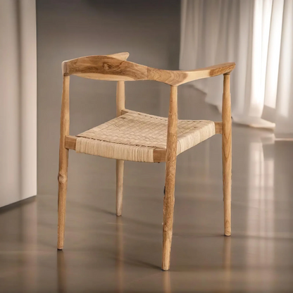 Orva Solid Teakwood Dining Table Set With Rattan Chairs