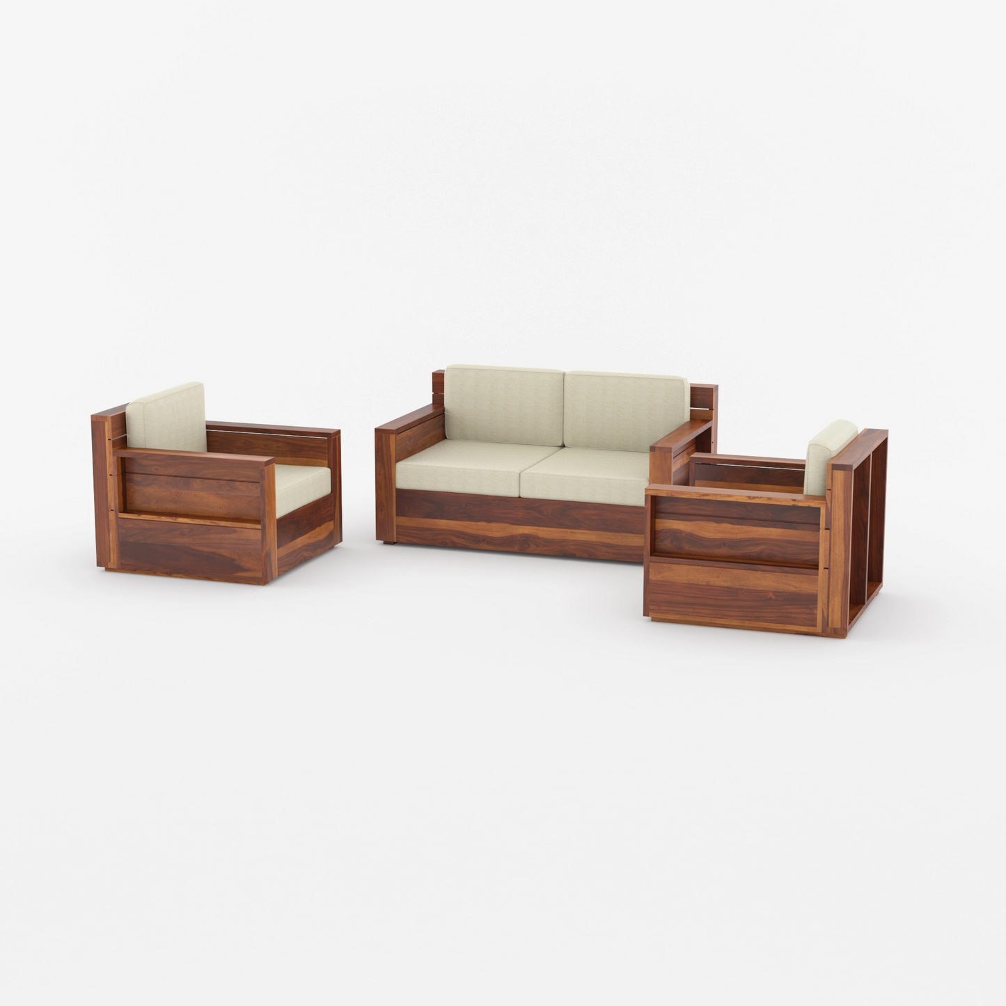Sonu Solid Sheesham Wood Sofa Set (Honey Finish)