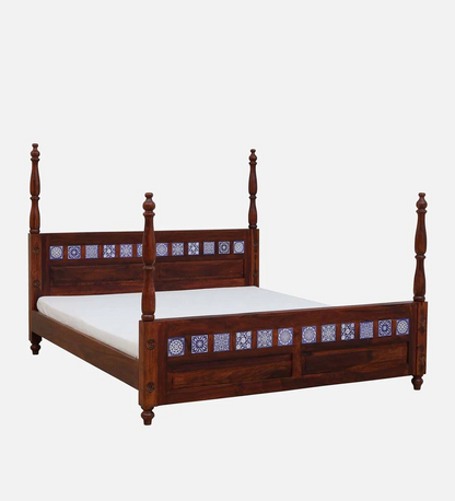 Jodha Tile Sheesham Wood Poster Bed In Honey Oak Finish