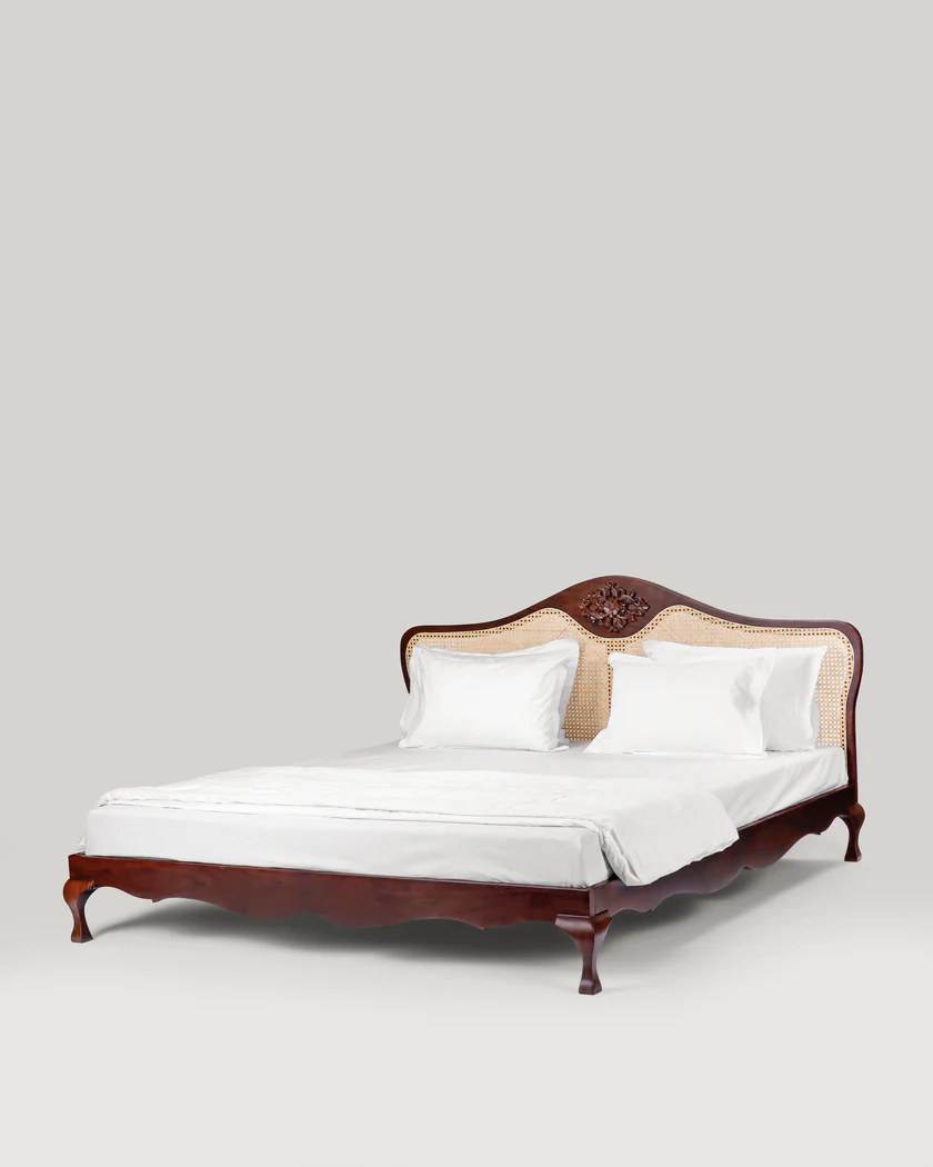 Carve Solid Sheesham Wood Rattan Bed