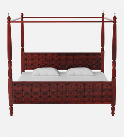 Jodha Traditional Sheesham Wood Poster Bed In Honey Oak Finish