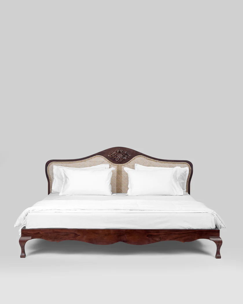 Carve Solid Sheesham Wood Rattan Bed