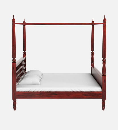 Jodha Traditional Sheesham Wood Poster Bed In Honey Oak Finish